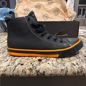 Harley-Davidson Kids Black and Orange High-Top Sneakers